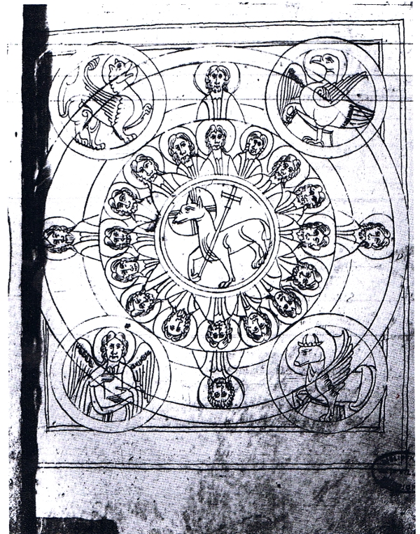 l'Agneau de l'Apoclypse; miniature préliminaire du manuscrit Perpignan, BM 1
